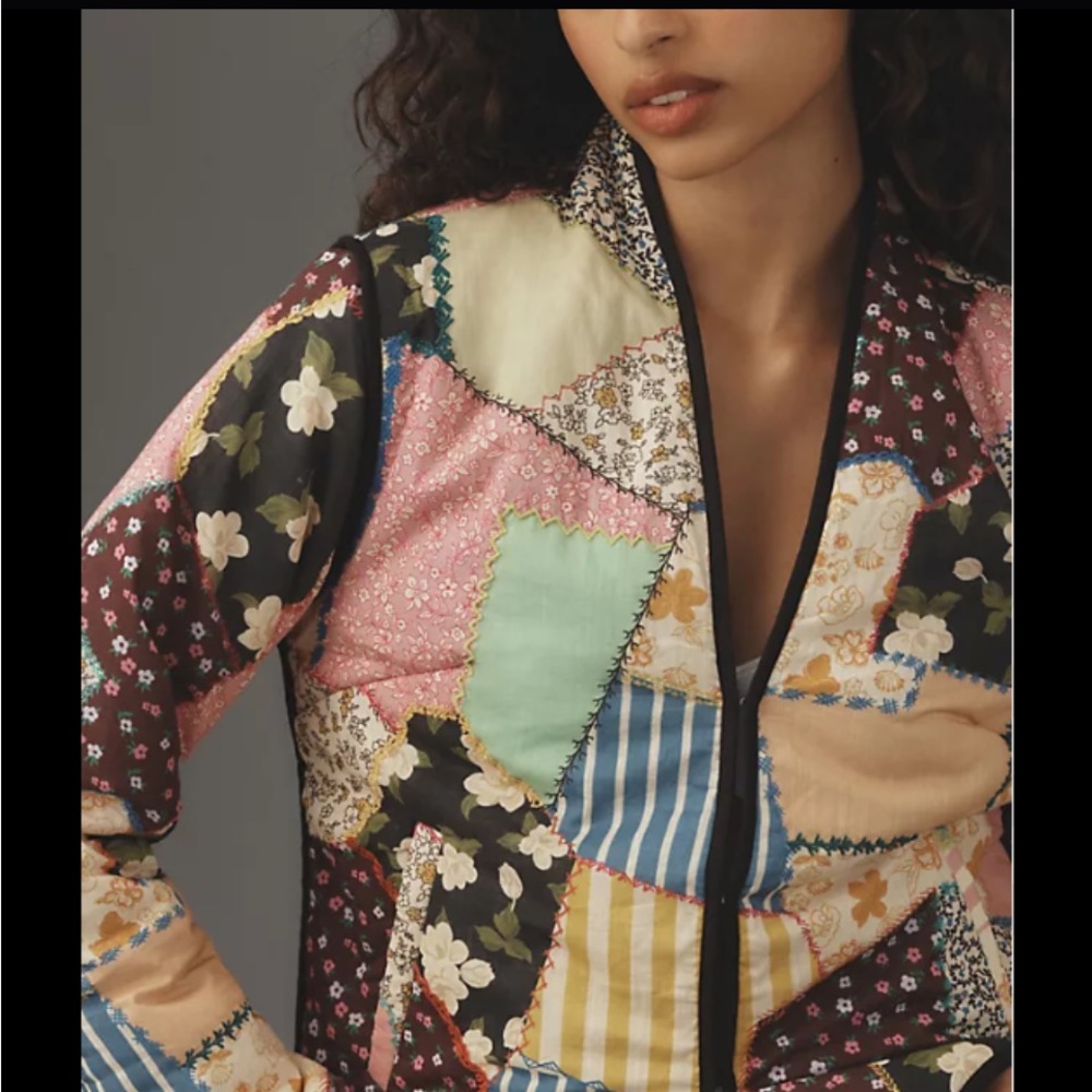 by Anthropologie Colorful Patchwork Women's quilted Jacket M - Picture 2 of 2